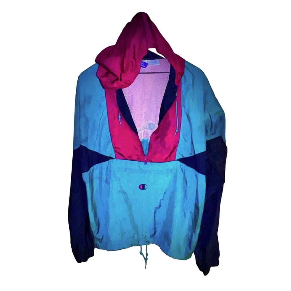 VNTG CHAMPION 90s hooded half zip windbreaker L